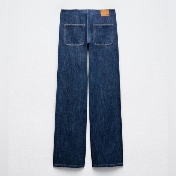 Zara Blue Denim  Z1975 STRAIGHT-FIT MID-RISE LONG LENGTH JEANS - Picture 4 of 9